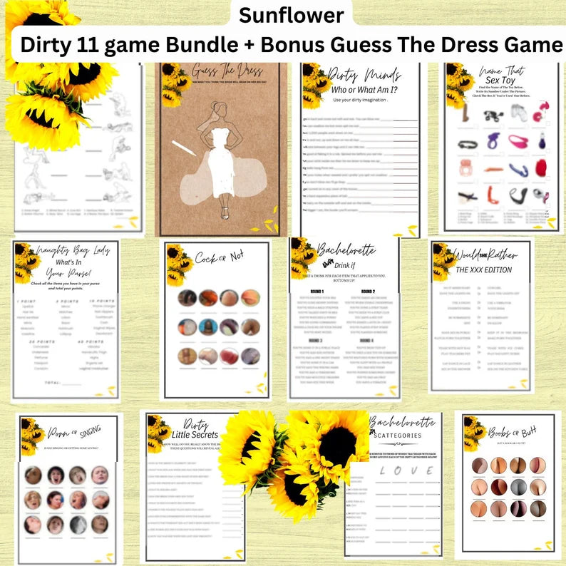 Sunflower Bachelorette Game Bundle, Dirty Bachelorette Party Game Printable, Name That Sex Toy Cock or Not, Bachelorette Dirty Games Instant